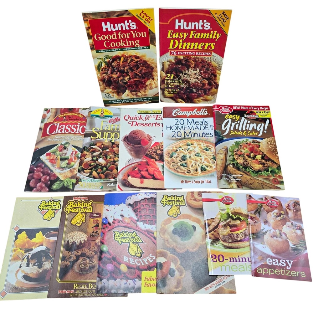 Vintage Recipe Booklet Lot Hunts Betty Crocker Pampered Chef Borden 1990s 13 pc